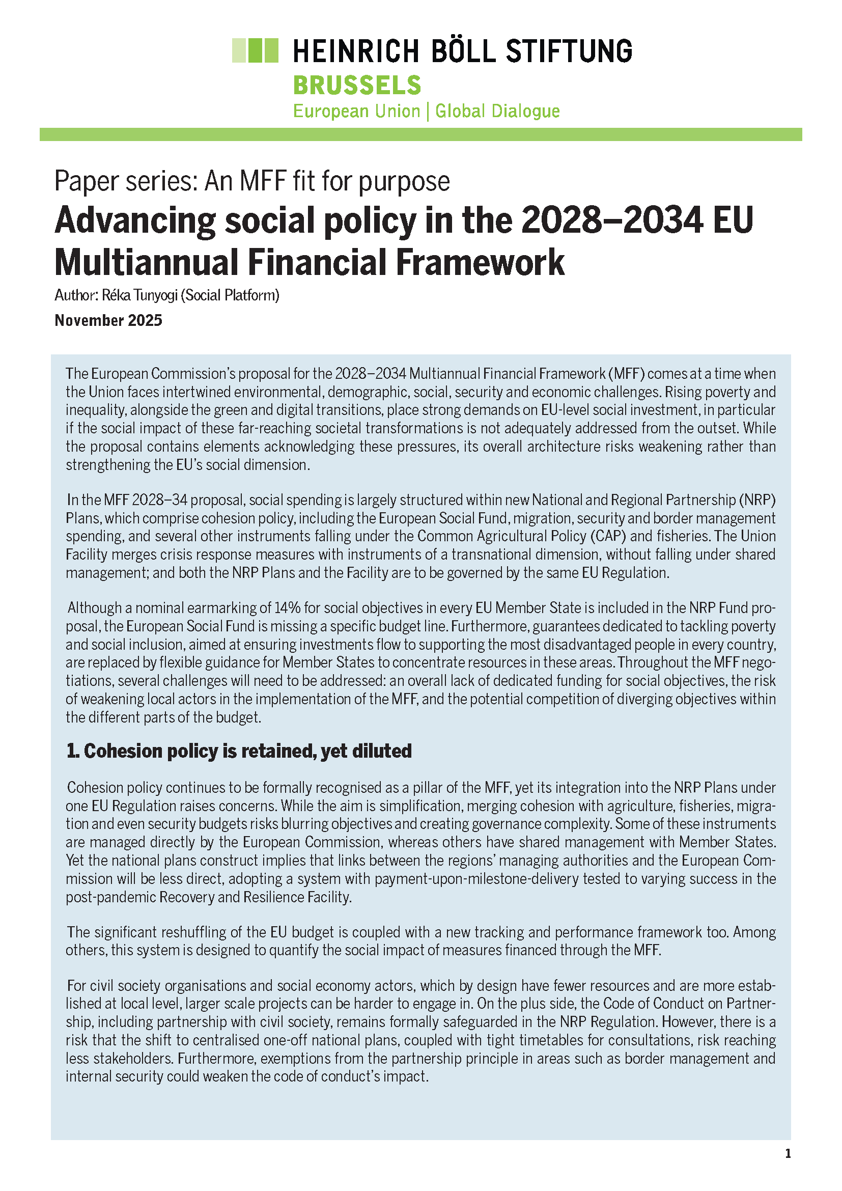 Advancing social policy in the 2028–2034 EU Multiannual Financial ...