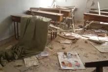Damaged classroom in Idlib, Syria, 2019.