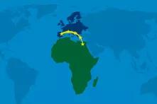 Map of Africa and Europe connected with the yellow line