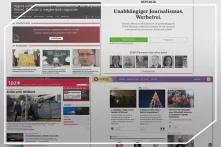 Screenshots der Webseiten merce.hu/republik.ch/taz.de/oko.press