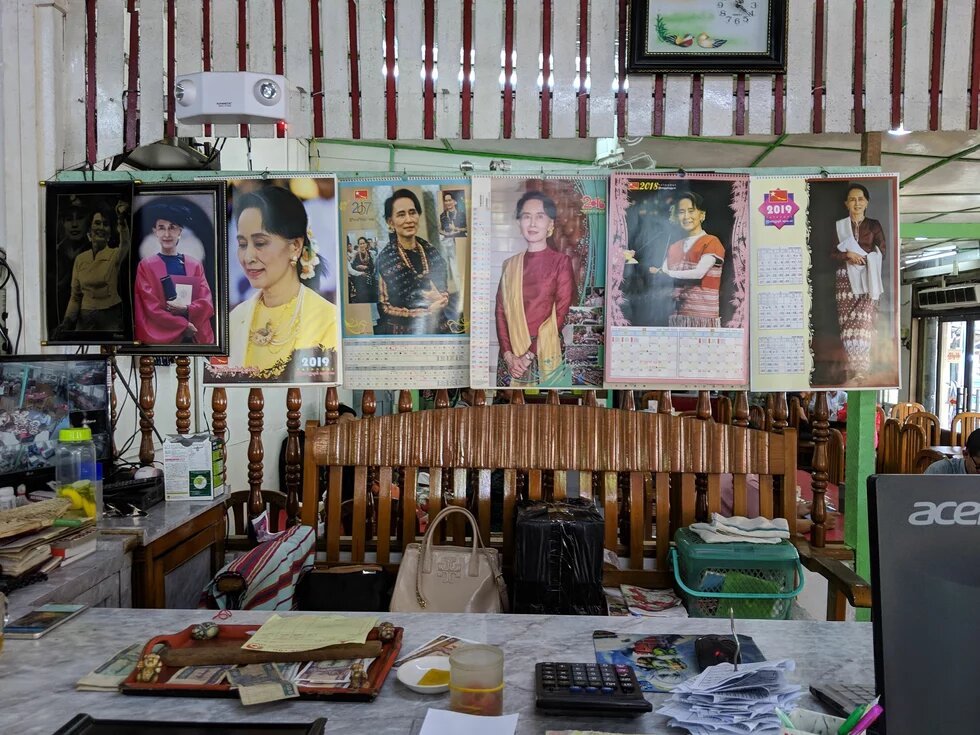 Cashier counter of a restaurant along Insein Road, Yangon